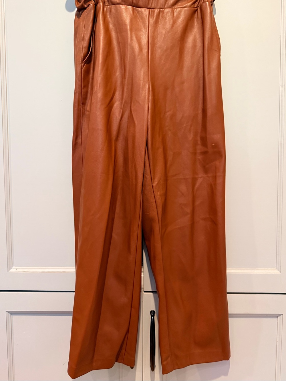 Faux Leather Wide-Leg Pants - Rust